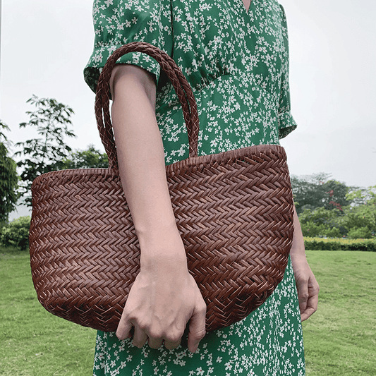 SOKYND Stellina Handwoven Leather Tote Bag HandbagsCoffee