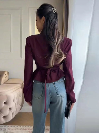 SOKYND Tanya Structured Shoulder Cinched Blazer Coats & Jacketspp1772777205900164625BurgundyS