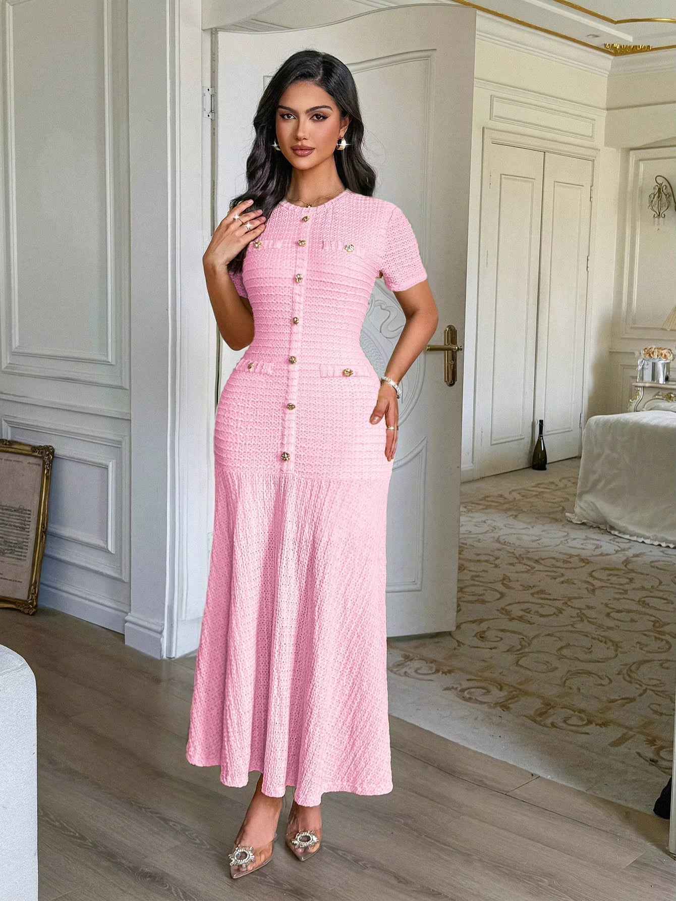 SOKYND Teresa Bodycon Flared Midi Dress DressSOKYND-522263-PIN-S-74295PinkS