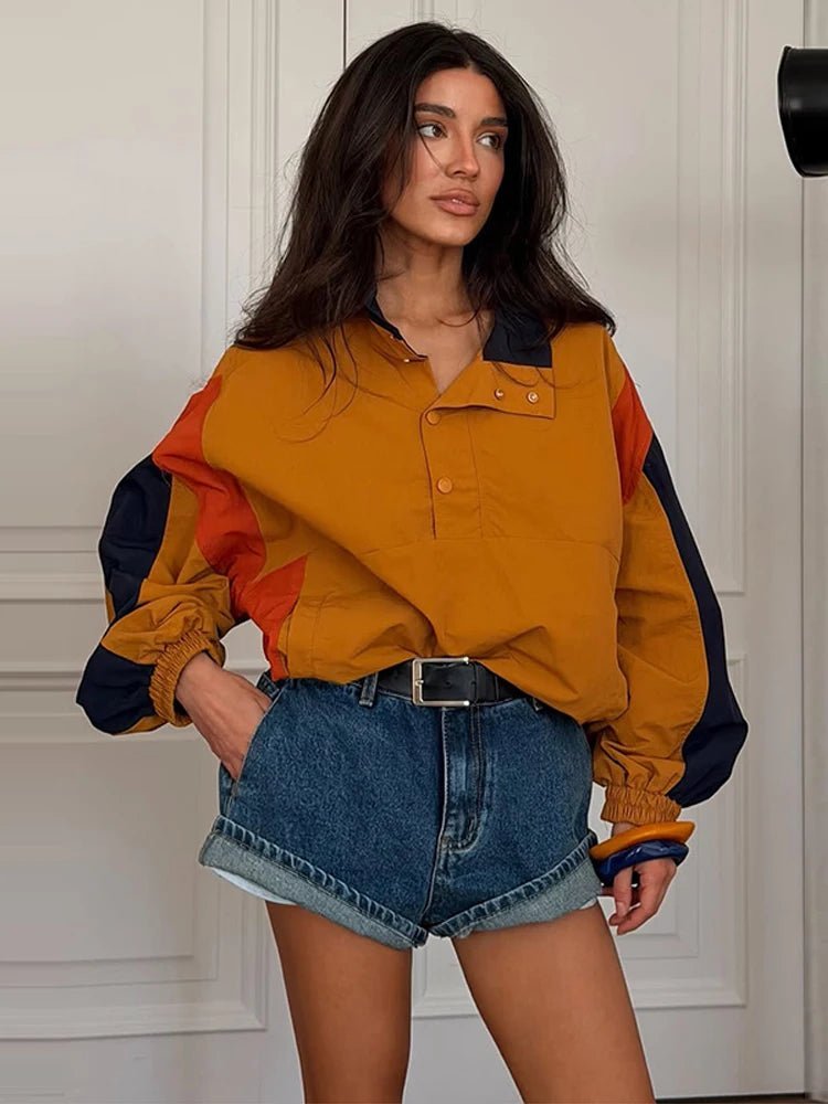 SOKYND Teresa Oversized Colorblock Cropped Jacket JacketSOKYND-116311-BRO-S-96951BrownS