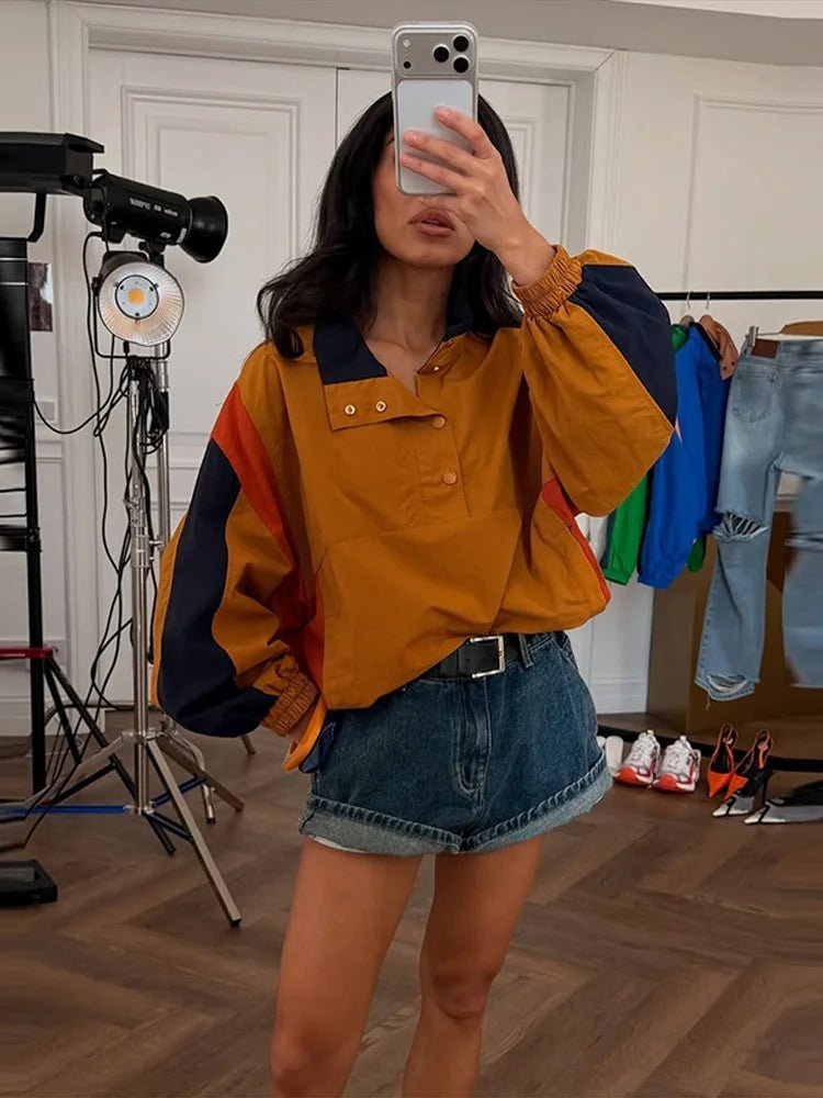 SOKYND Teresa Oversized Colorblock Cropped Jacket JacketSOKYND-116311-BRO-S-96951BrownS