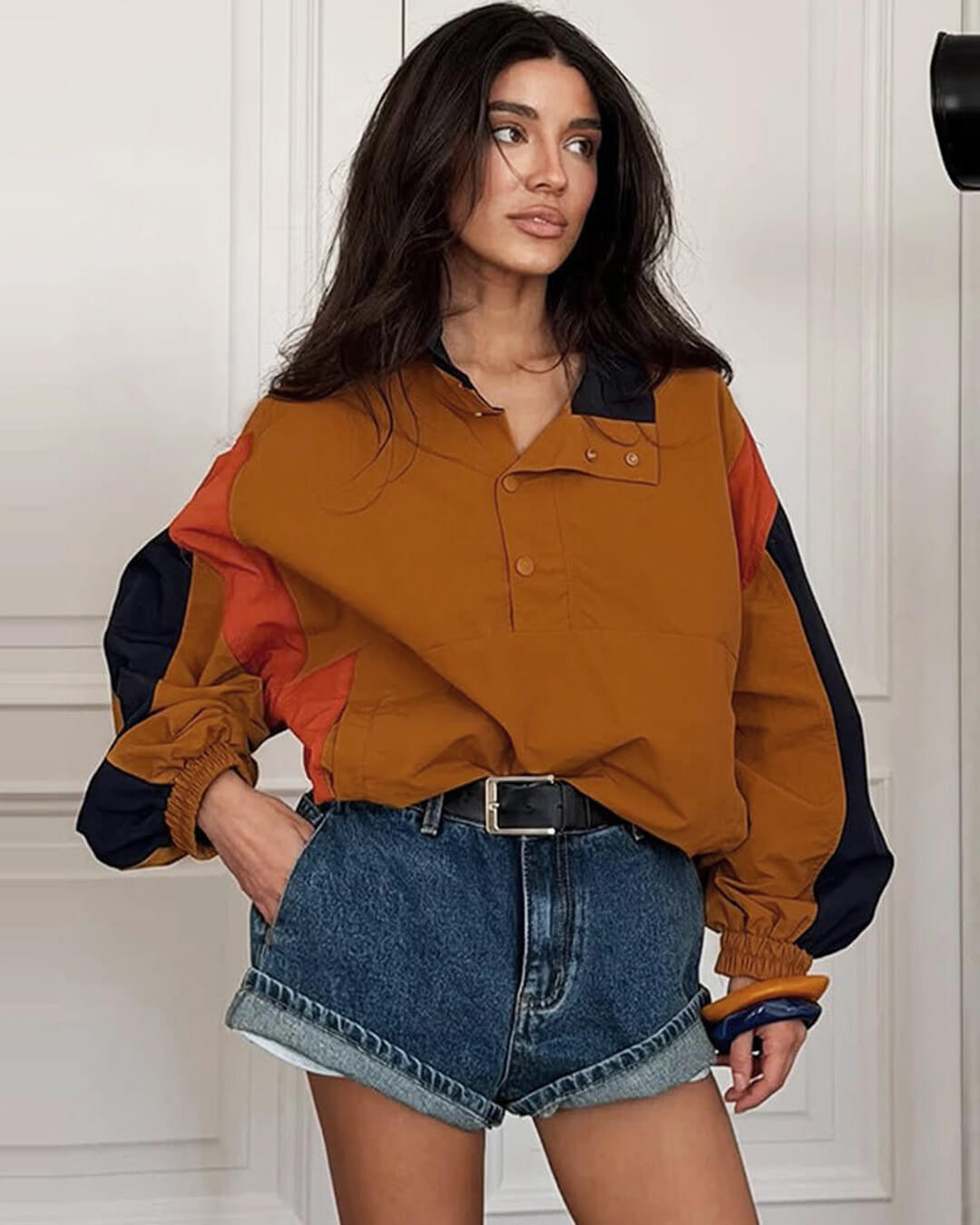 SOKYND Teresa Oversized Colorblock Cropped Jacket JacketSOKYND-116311-BRO-S-96951OrangeS
