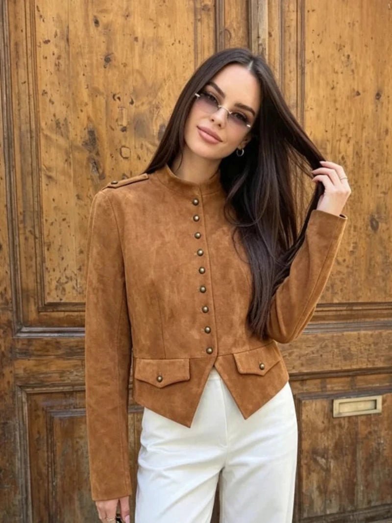 SOKYND Tessa Faux Suede Button Cropped Coat CoatSOKYND-069079-BRO-XS-26967BrownXS