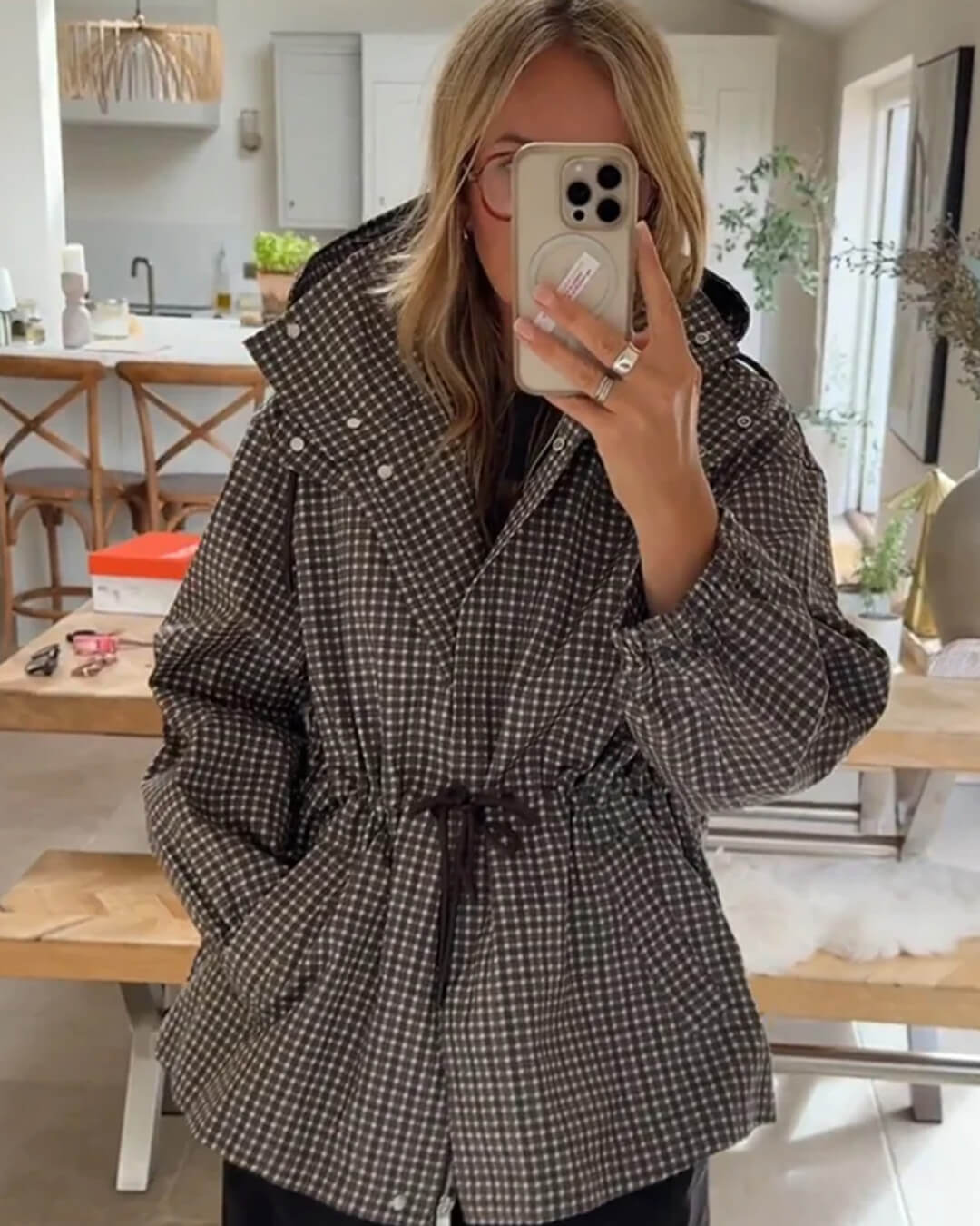 SOKYND Valerie Plaid Hooded Windbreaker Jacket JacketSOKYND-343511-S-OS-07831S