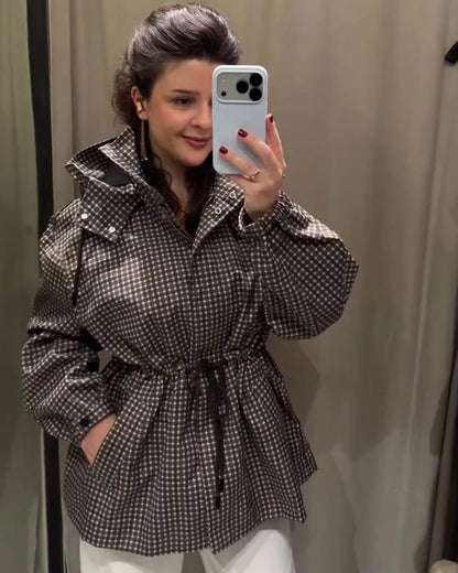 SOKYND Valerie Plaid Hooded Windbreaker Jacket JacketSOKYND-343511-XS-OS-75063XS