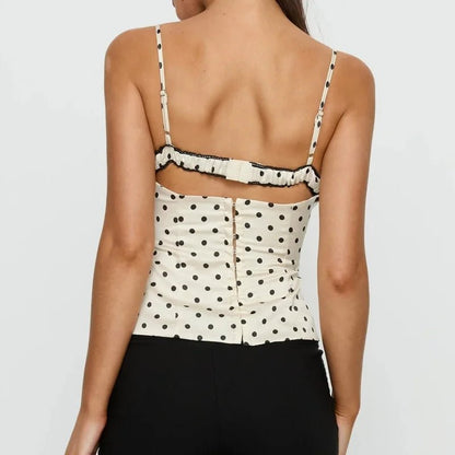 SOKYND Vanya Polka Dot Lace Trim Cami TopWhiteS