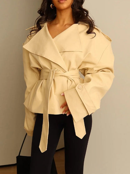SOKYND Violy Belted Cropped Trench Coat Coats & JacketsdK1774219786680365067ApricotXS