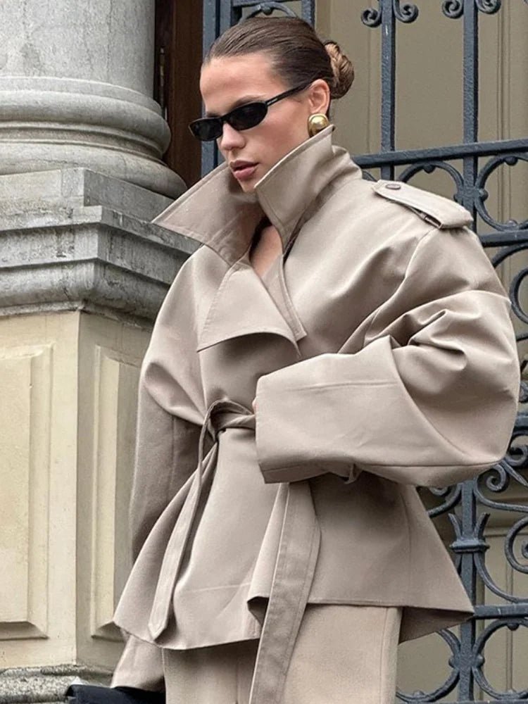 SOKYND Violy Belted Cropped Trench Coat Coats & JacketsKI1774219786680786469BeigeS