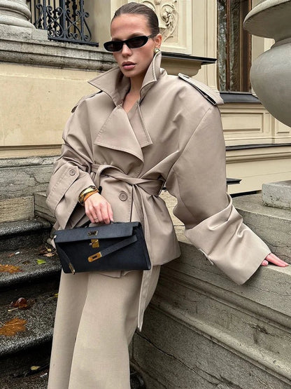 SOKYND Violy Belted Cropped Trench Coat Coats & Jacketslh1774219786680705610BeigeXS