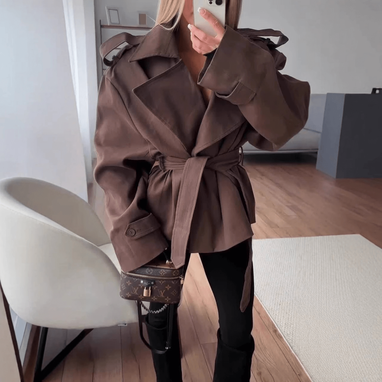 SOKYND Violy Belted Cropped Trench Coat Coats & JacketsdK1774219786680365067CoffeeXS