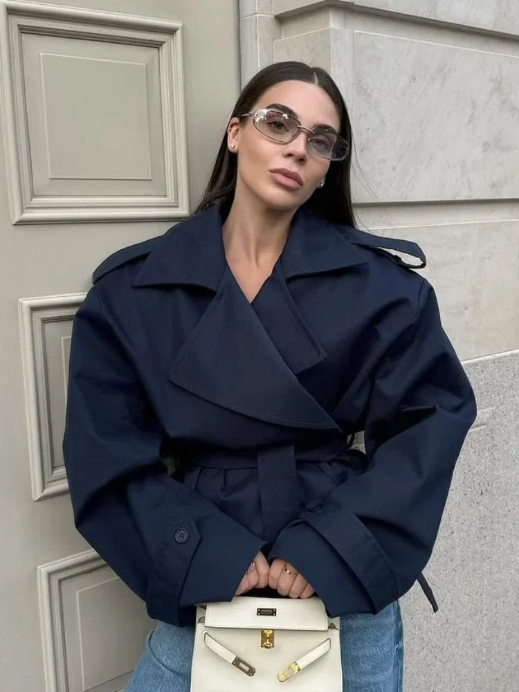 SOKYND Violy Belted Cropped Trench Coat Coats & JacketsFl1774219786681031883Dark BlueXS