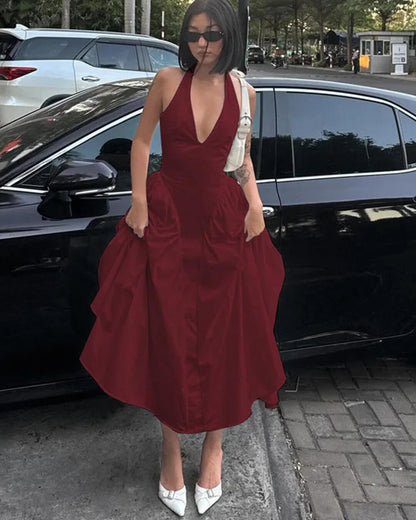 SOKYND Yara Deep Neck Maxi Dress DressClaretS