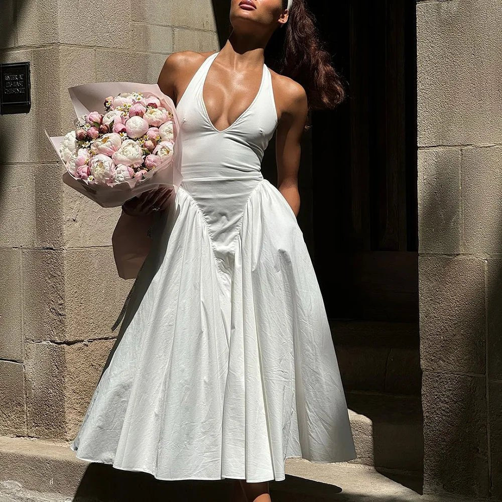 SOKYND Yara Deep Neck Maxi Dress DressWhiteM