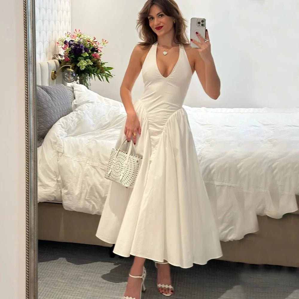 SOKYND Yara Deep Neck Maxi Dress DressWhiteS
