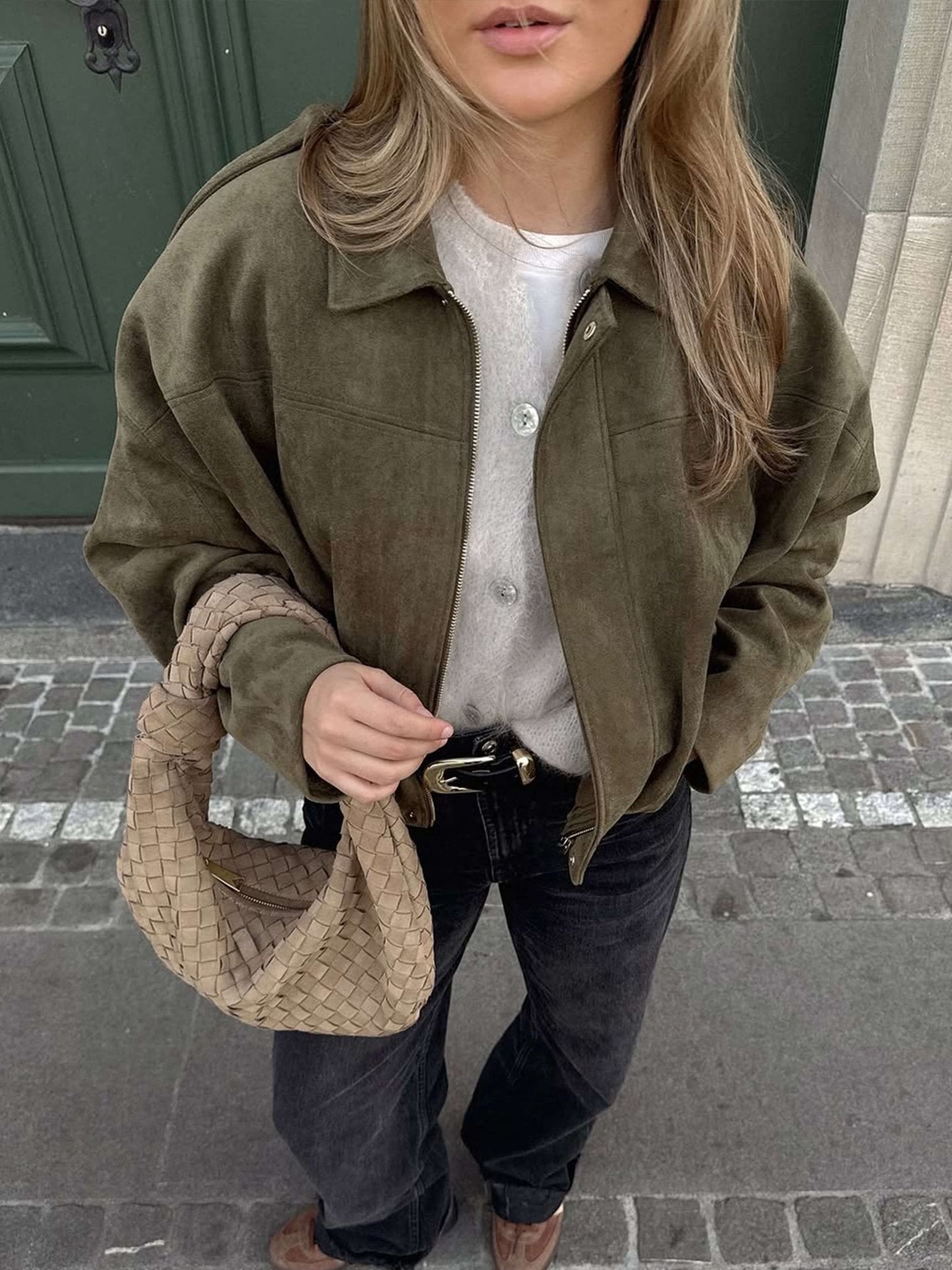SOKYND Zelda Suede Bomber Jacket Coats & JacketsgK1767625273831726338GreenS