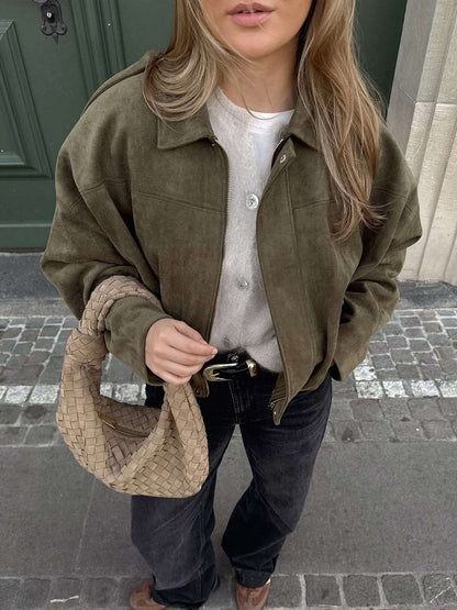SOKYND Zelda Suede Bomber Jacket Coats & JacketsgK1767625273831726338GreenS