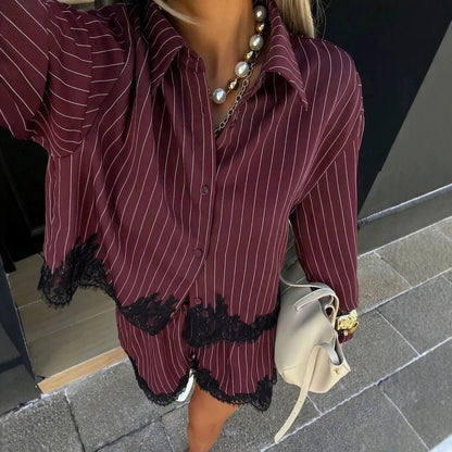 SOKYND Zenaida Pinstripe Shorts Set Matching SetsSOKYND-361239-BUR-S-03063BurgundyS