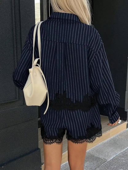 SOKYND Zenaida Pinstripe Shorts Set Matching SetsSOKYND-361239-NAV-S-71991NavyS