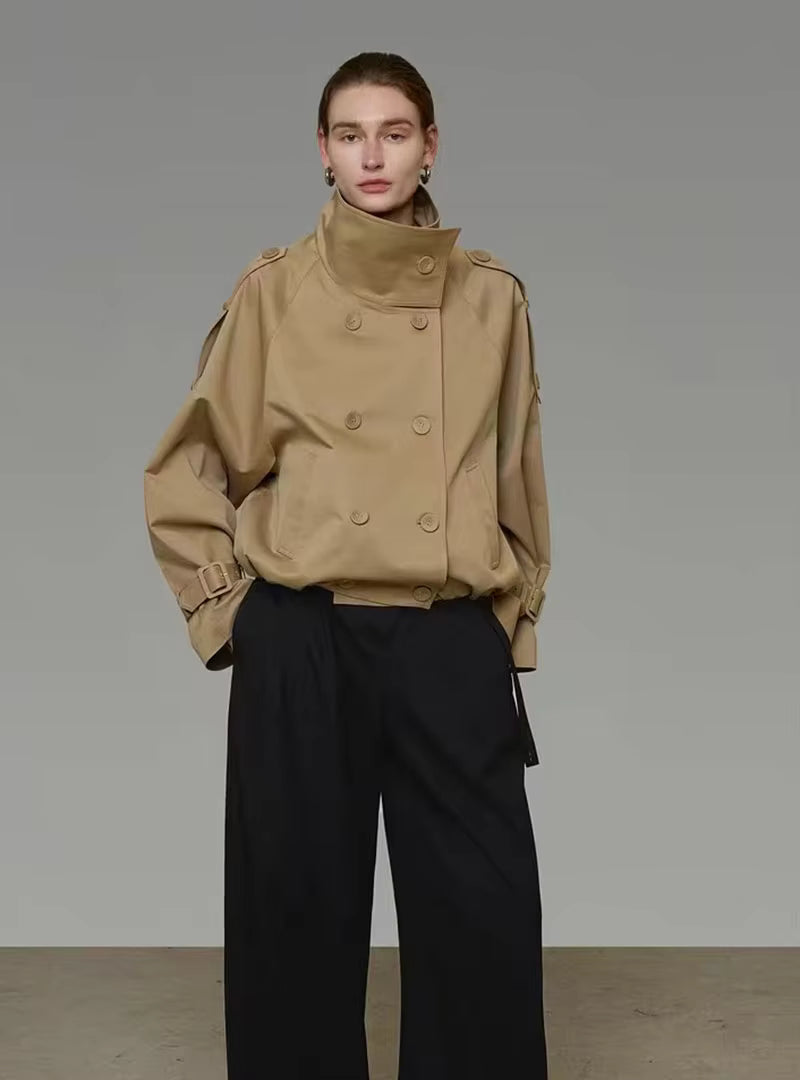 Erica High Funnel Neck Cropped Trench Jacket