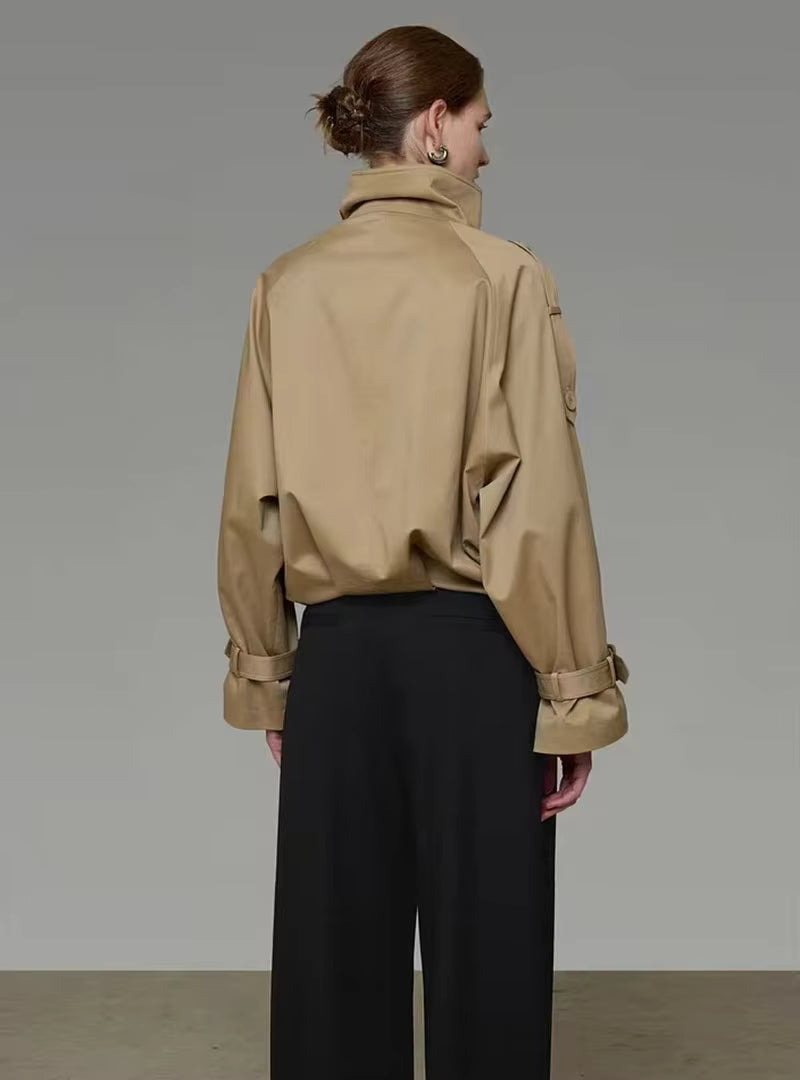 Erica High Funnel Neck Cropped Trench Jacket