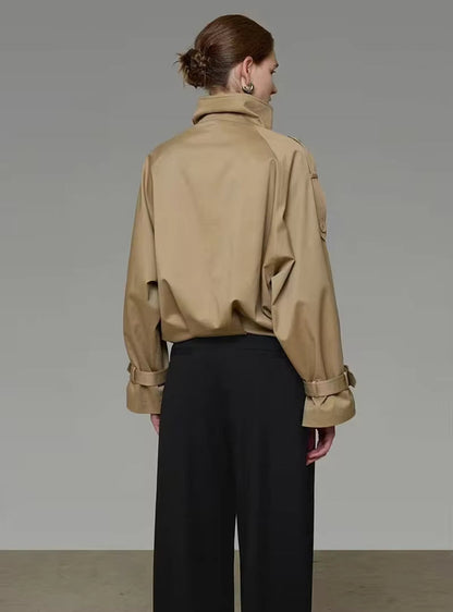 Erica High Funnel Neck Cropped Trench Jacket