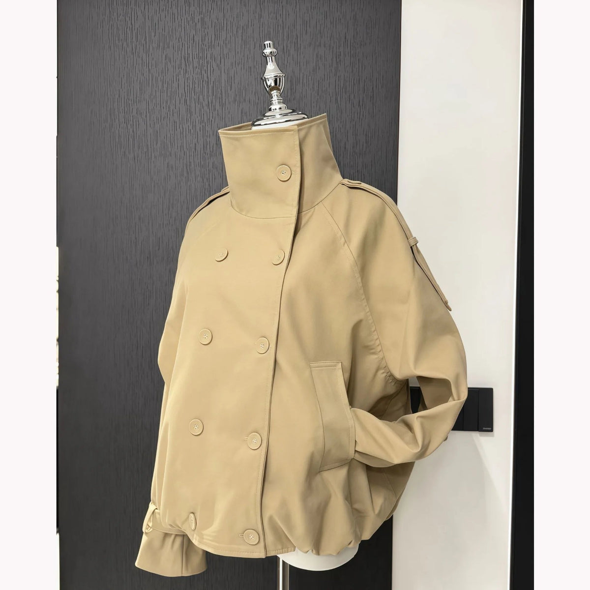 Erica High Funnel Neck Cropped Trench Jacket